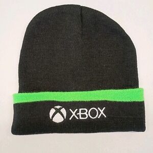 XBOX Microsoft Knit Cuffed Beanie Hat Tobogan Adult Black Green Embroidered Logo